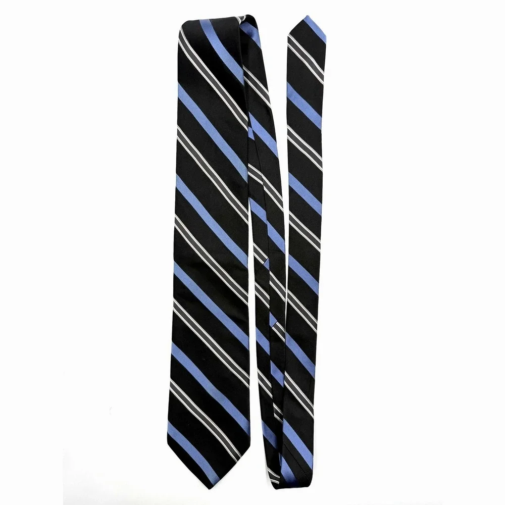 Hart Schaffner Marx Necktie Mens Black Blue Striped 100% Silk USA‎ Long 61